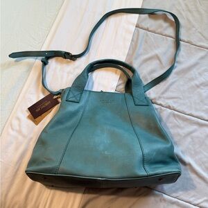 NWT Teal Shoulder Bag by American Leather Co. (Triple Entry Satchel)